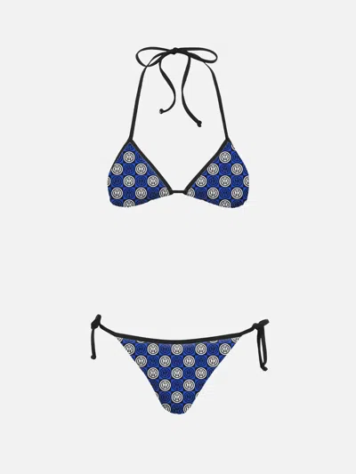 Mc2 Saint Barth Woman Triangle Bikini Maleah With Inter Logo Print Inter Special Edition In Blue