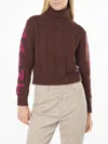 Mc2 Saint Barth Woman Turtleneck Braided Sweater With Saint Moritz Jacquard In Brown