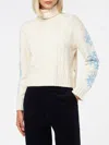 Mc2 Saint Barth Woman Turtleneck Braided Sweater With Snowflake Rhinestones In White