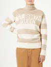 Mc2 Saint Barth Woman Turtleneck Sweater St. Barth Queen Print In Brown