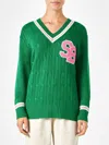 Mc2 Saint Barth Woman V-neck Braided Sweater With Patch
