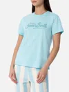 Mc2 Saint Barth Woman Water Green Cotton Jersey Crewneck T-shirt Emilie With Rhinestones In Green