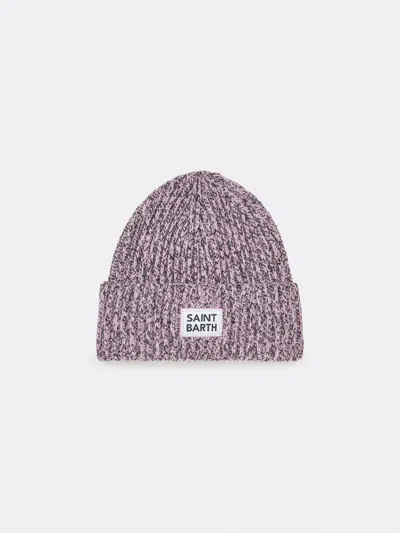 Mc2 Saint Barth Woman White And Pink Mouliné Beanie With Saint Barth Embroidery