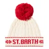 Mc2 Saint Barth Woman White Beanie With Pompon In White