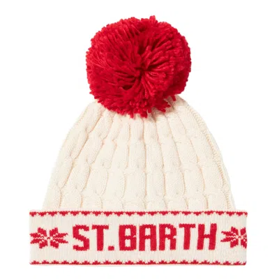 Mc2 Saint Barth Woman White Beanie With Pompon