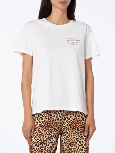Mc2 Saint Barth Woman White Cotton Jersey Crewneck T-shirt Emiilie With Mi Piace Lui... Embroidery