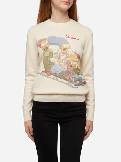 Mc2 Saint Barth Woman White Sweater New Queen With Simpson Family Print Simpson Family Special Edition