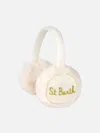 Mc2 Saint Barth Woman White Tricot Earmuffs With Furry Details In White