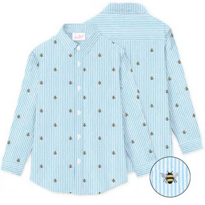 Mc2 Saint Barth Seersucker Stripes Cotton Shirts In Blue