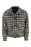 Mc2 Saint Barth Woman Cropped Overshirt With Pied De Poul Print In White/black