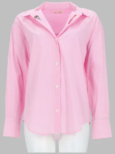 Mc2 Saint Barth Pink Striped Cotton Embroidered Shirt