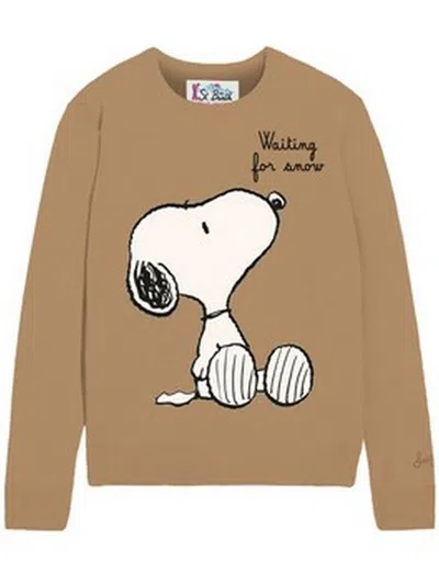 Mc2 Saint Barth Women's Sweaters  - New Queen Snoopy Waiting Snow 19 Emb - Camel In Multi