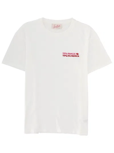 Mc2 Saint Barth Women White Graphic Crew Neck T-shirt