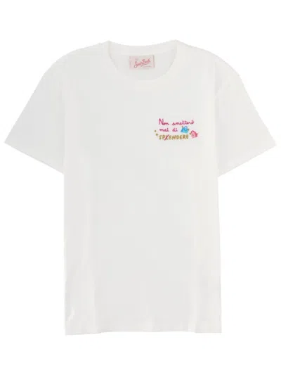 Mc2 Saint Barth Women White Graphic Crew Neck T-shirt In Multi
