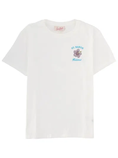 Mc2 Saint Barth Women White Graphic Crew Neck T-shirt In Transparent