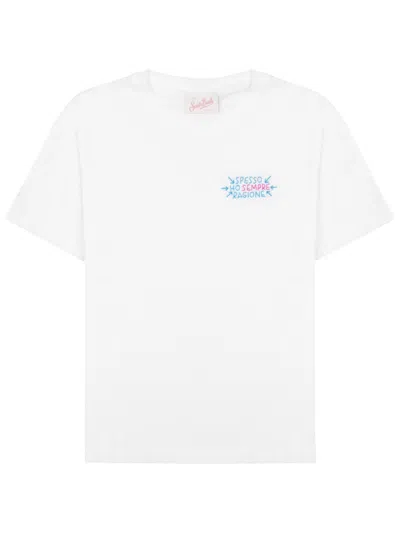 Mc2 Saint Barth Women White Graphic Crew Neck T-shirt