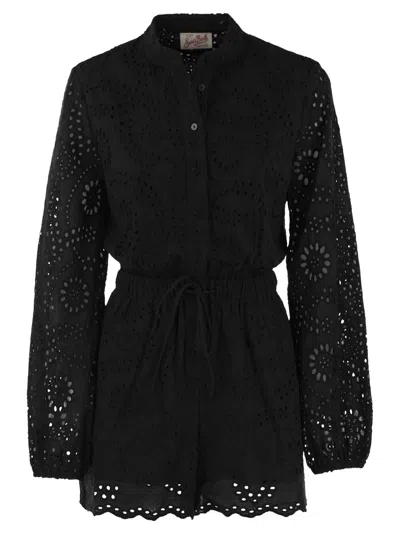Mc2 Saint Barth Womens Short Cotton Lace Sangallo Sleepsuit In Black