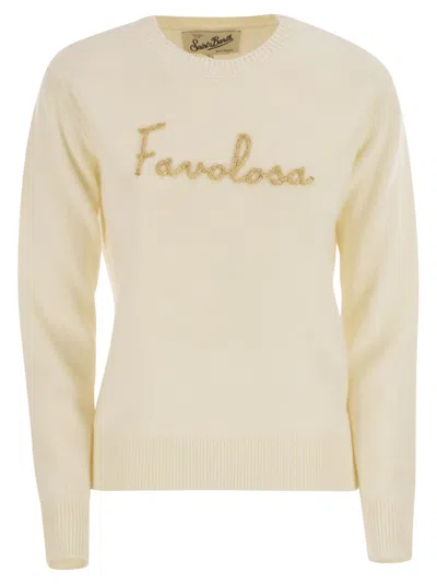 Mc2 Saint Barth Wool And Alpaca Blend Jumper With Favolosa Embroidery In Neutral