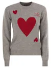 Mc2 Saint Barth Wool And Alpaca Blend Jumper With Lucky In Love Embroidery In Gray