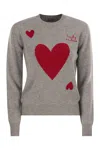 Mc2 Saint Barth Wool And Alpaca Blend Jumper With Lucky In Love Embroidery In Gray