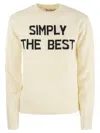 Mc2 Saint Barth Woman Crewneck White Sweater With Simply The Best Lurex Print Niki Dj Special Edition