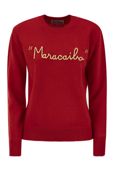 Mc2 Saint Barth Wool And Cashmere Blend Sweater With Embroidery Maracaibo In Red