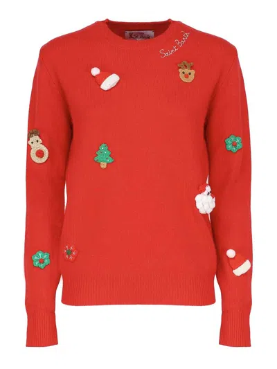 Mc2 Saint Barth Wool Blend Christmas Sweater In Red