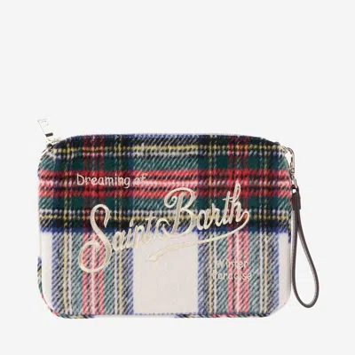 Mc2 Saint Barth Wool Blend Clutch Bag With Check Pattern And Logo In Red