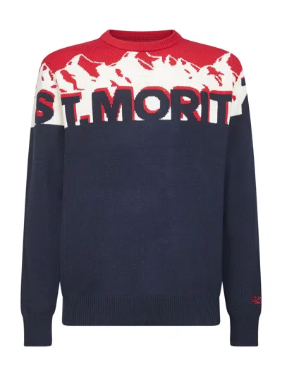 Mc2 Saint Barth Wool Blend Jacquard Postcard Heron Sweater In Multi