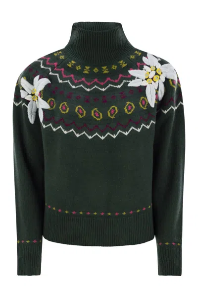 Mc2 Saint Barth Wool-blend Jumper With Embroidery In Green