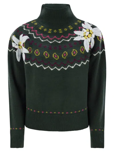 Mc2 Saint Barth Wool-blend Jumper With Embroidery In Green