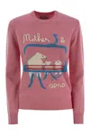 Mc2 Saint Barth Wool-blend Jumper With Embroidery In Pink