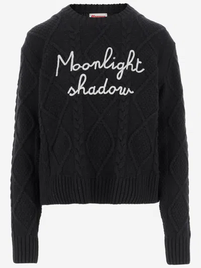 Mc2 Saint Barth Wool Blend Sweater With Slogan In Black