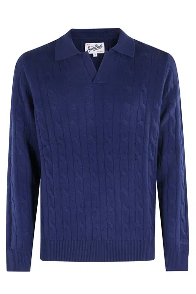 Mc2 Saint Barth Wool Polo Sweater In Blue