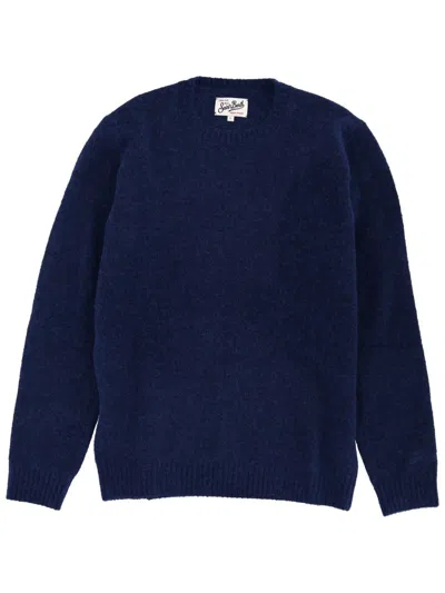 Mc2 Saint Barth Crew Neck Long Sleeve Ribbed Sweater In Blue