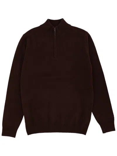 Mc2 Saint Barth Wool Sweater High Collar Ribbed Cuffs Hem In Burgundy