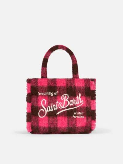 Mc2 Saint Barth Wooly Colette Fringed Handbag With Check Pattern In Pink