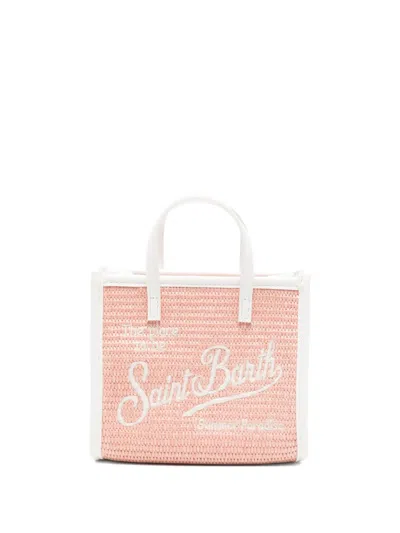 Mc2 Saint Barth Kids' Woven Embroidered Shoulder Bag In Pink