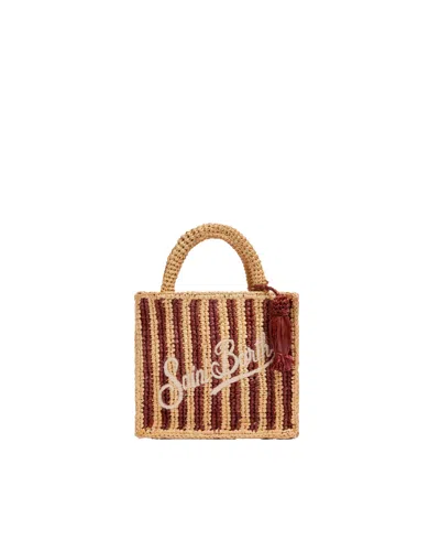 Mc2 Saint Barth Woven Raffia Mini Tote Bag With Emblem And Tassel In Red