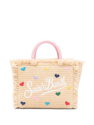 Mc2 Saint Barth Woven Rectangle Tote Bag With Heart Accents In Multi