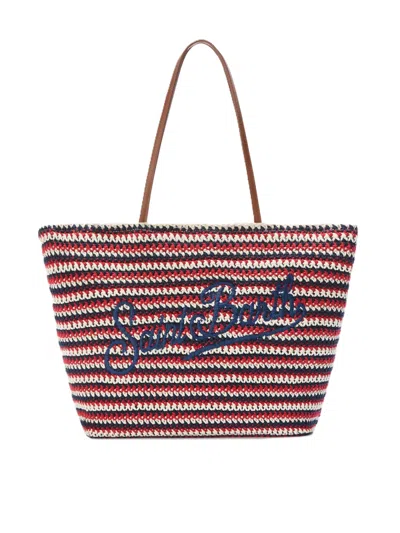 Mc2 Saint Barth Woven Tote Bag With Horizontal Stripes In Multi