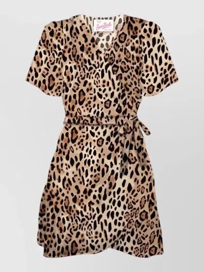 Mc2 Saint Barth Wrap Dress Belted Waist Leopard Print Short Sleeves In Multi