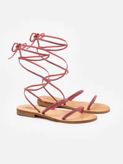 Mc2 Saint Barth Wrap Flat Sandals With Fuchsia Rhinestones In Pink