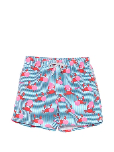 Mc2 Saint Barth X Big Babol Gustavia Striped Crab-print Swim Shorts In Multi