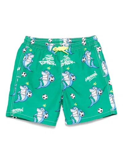 Mc2 Saint Barth Kids' X Crypto Puppets Jean Lighting Swim Shorts In Green