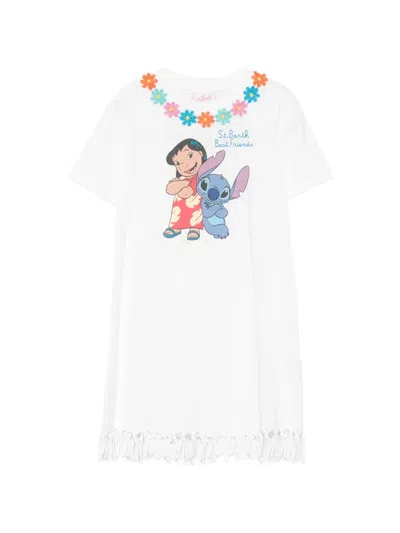 Mc2 Saint Barth Kids' X Disney Abbey Graphic-print Fringed-hem Dress In Neutral