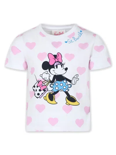 Mc2 Saint Barth Kids'  Girls White Cotton Disney Hearts T-shirt In Pink