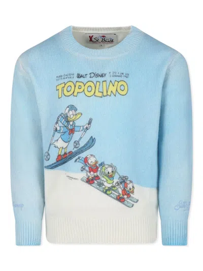 Mc2 Saint Barth Kids' X Disney Intarsia-knit Sweater In Blue