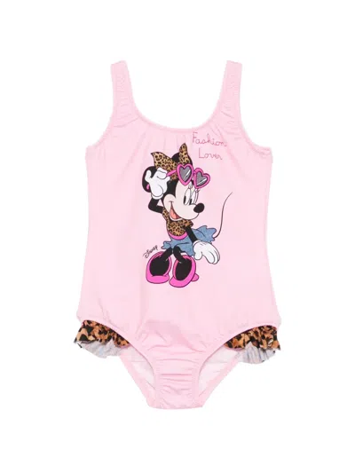 Mc2 Saint Barth Kids' X Disney Tiana Ruffle-trims Swimsuit In Pink
