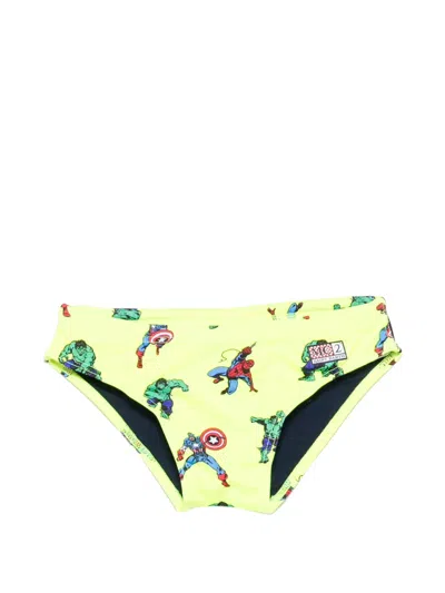 Mc2 Saint Barth Kids' X Marvel Comics Billy Graphic-print Swimming Briefs In Yellow